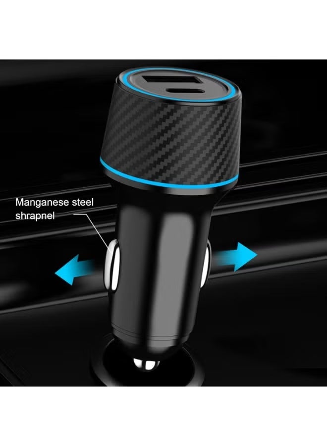 Suuonee شاحن سيارة ثنائي المنافذ للشحن السريع USB PD بقوة 95 واط، بتصميم من ألياف الكربون، مزود بمحول ولاعة سجائر للسيارات والشاحنات - Image 4